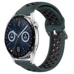 For Huawei Watch GT3 42mm 20mm Perforated Breathable Sports Silicone Watch Band(Olive Green+Black)