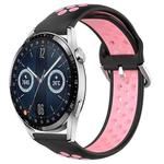 For Huawei Watch GT3 42mm 20mm Perforated Breathable Sports Silicone Watch Band(Black+Pink)