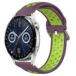 For Huawei Watch GT3 42mm 20mm Perforated Breathable Sports Silicone Watch Band(Purple+Lime)