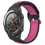 For Huawei Watch 2 20mm Perforated Breathable Sports Silicone Watch Band(Black+Rose Red)