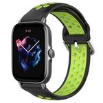 For Amazfit GTS 3 20mm Perforated Breathable Sports Silicone Watch Band(Black+ Lime)