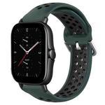 For Amazfit GTS 2E 20mm Perforated Breathable Sports Silicone Watch Band(Olive Green+Black)