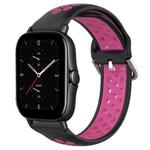 For Amazfit GTS 2E 20mm Perforated Breathable Sports Silicone Watch Band(Black+Rose Red)