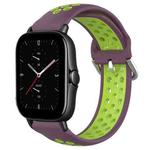 For Amazfit GTS 2E 20mm Perforated Breathable Sports Silicone Watch Band(Purple+Lime)