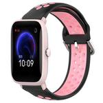 For Amazfit Pop Pro 20mm Perforated Breathable Sports Silicone Watch Band(Black+Pink)