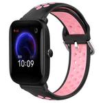 For Amazfit Pop 20mm Perforated Breathable Sports Silicone Watch Band(Black+Pink)