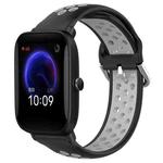 For Amazfit Pop 20mm Perforated Breathable Sports Silicone Watch Band(Black+ Grey)