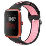 For Amazfit Bip 1S 20mm Perforated Breathable Sports Silicone Watch Band(Black+Pink)