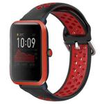For Amazfit Bip 1S 20mm Perforated Breathable Sports Silicone Watch Band(Black+ Red)