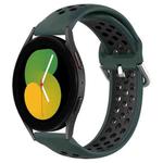 For Samsung Galaxy Watch 5 44mm 20mm Perforated Breathable Sports Silicone Watch Band(Olive Green+Black)