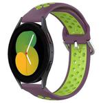 For Samsung Galaxy Watch 5 44mm 20mm Perforated Breathable Sports Silicone Watch Band(Purple+Lime)