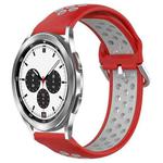 For Samsung  Galaxy Watch 4 Classic 42mm 20mm Perforated Breathable Sports Silicone Watch Band(Red+Grey)