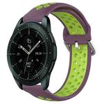 For Samsung Galaxy Watch 42mm 20mm Perforated Breathable Sports Silicone Watch Band(Purple+Lime)