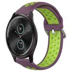 For Garmin VivoMove Style 20mm Perforated Breathable Sports Silicone Watch Band(Purple+Lime)