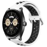 For Huawei Watch Buds 22mm Perforated Breathable Sports Silicone Watch Band(White+Black)