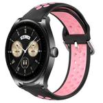 For Huawei Watch Buds 22mm Perforated Breathable Sports Silicone Watch Band(Black+Pink)