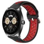 For Huawei Watch Buds 22mm Perforated Breathable Sports Silicone Watch Band(Black+ Red)