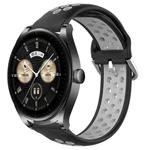 For Huawei Watch Buds 22mm Perforated Breathable Sports Silicone Watch Band(Black+ Grey)
