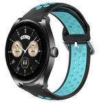 For Huawei Watch Buds 22mm Perforated Breathable Sports Silicone Watch Band(Black+Blue)