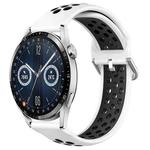 For Huawei Watch GT3 46mm 22mm Perforated Breathable Sports Silicone Watch Band(White+Black)