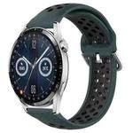 For Huawei Watch GT3 46mm 22mm Perforated Breathable Sports Silicone Watch Band(Olive Green+Black)