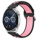 For Huawei Watch GT3 46mm 22mm Perforated Breathable Sports Silicone Watch Band(Black+Pink)
