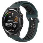 For Huawei Watch GT Runner 22mm Perforated Breathable Sports Silicone Watch Band(Olive Green+Black)