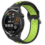 For Huawei Watch GT Runner 22mm Perforated Breathable Sports Silicone Watch Band(Black+ Lime)