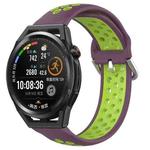 For Huawei Watch GT Runner 22mm Perforated Breathable Sports Silicone Watch Band(Purple+Lime)