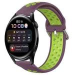 For Huawei Watch 3 22mm Perforated Breathable Sports Silicone Watch Band(Purple+Lime)