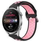 For Huawei Watch 3 Pro 22mm Perforated Breathable Sports Silicone Watch Band(Black+Pink)