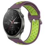 For Huawei GT2 Pro 22mm Perforated Breathable Sports Silicone Watch Band(Purple+Lime)