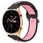 For Honor Watch GS 3 22mm Perforated Breathable Sports Silicone Watch Band(Black+Pink)