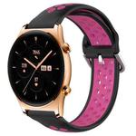 For Honor Watch GS 3 22mm Perforated Breathable Sports Silicone Watch Band(Black+Rose Red)