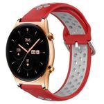 For Honor Watch GS 3 22mm Perforated Breathable Sports Silicone Watch Band(Red+Grey)