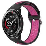 For Honor Watch GS Pro 22mm Perforated Breathable Sports Silicone Watch Band(Black+Rose Red)