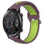 For Honor Magic Watch 2 46mm 22mm Perforated Breathable Sports Silicone Watch Band(Purple+Lime)