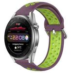 For Huawei Watch 3 Pro New 22mm Perforated Breathable Sports Silicone Watch Band(Purple+Lime)
