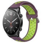 For Xiaomi MI Watch S1 22mm Perforated Breathable Sports Silicone Watch Band(Purple+Lime)