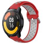For Xiaomi Watch S1 Active 22mm Perforated Breathable Sports Silicone Watch Band(Red+Grey)