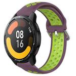 For Xiaomi Watch S1 Active 22mm Perforated Breathable Sports Silicone Watch Band(Purple+Lime)