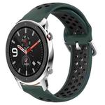 For Amazfit GTR 4 22mm Perforated Breathable Sports Silicone Watch Band(Olive Green+Black)