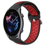 For Amazfit GTR 3 22mm Perforated Breathable Sports Silicone Watch Band(Black+ Red)