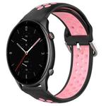 For Amazfit GTR 2e 22mm Perforated Breathable Sports Silicone Watch Band(Black+Pink)