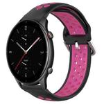 For Amazfit GTR 2e 22mm Perforated Breathable Sports Silicone Watch Band(Black+Rose Red)