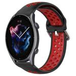 For Amazfit 3 22mm Perforated Breathable Sports Silicone Watch Band(Black+ Red)