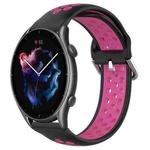 For Amazfit 3 22mm Perforated Breathable Sports Silicone Watch Band(Black+Rose Red)