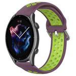 For Amazfit 3 22mm Perforated Breathable Sports Silicone Watch Band(Purple+Lime)