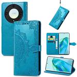 For Honor X40 Mandala Flower Embossed Leather Phone Case(Blue)