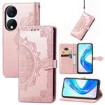 For Honor X7b Mandala Flower Embossed Leather Phone Case(Rose Gold)